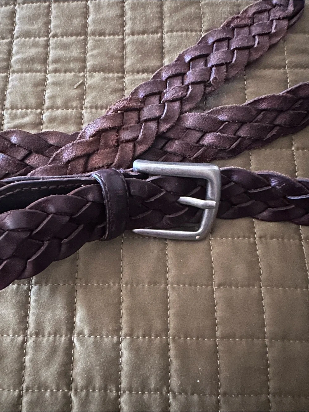VTG Eddie Bauer Dark Brown Braided Leather Belt Flexible Size 36 Silver Buckle
